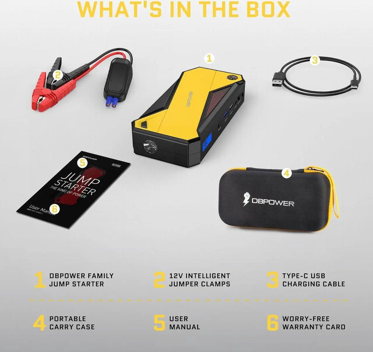 Alt view image 7 of 7 - DBPOWER 800A 18000mAh Portable Car Jump Starter (up to 7.2L Gas, 5.5L Diesel Engine) Battery Booster with Smart Charging Port (Storage Temperature 95°F)
