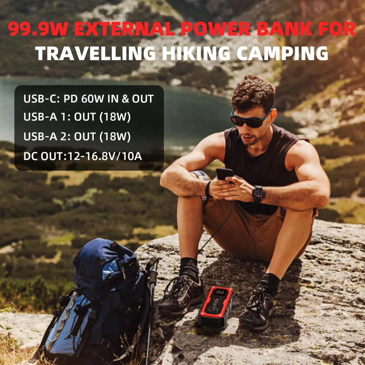 Alt view image 3 of 7 - S ZEVZO 8000A Car Jump Starter Booster Jumper Portable Power Bank Battery Charge Red & Black 3 light modes