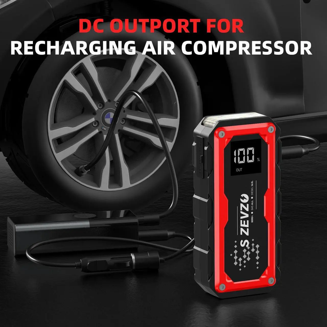 Alt view image 4 of 7 - S ZEVZO 8000A Car Jump Starter Booster Jumper Portable Power Bank Battery Charge Red & Black 3 light modes