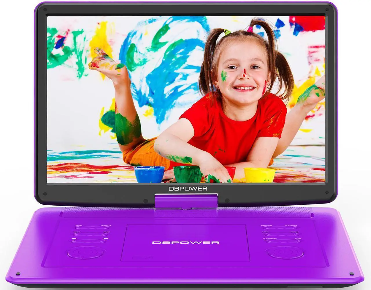 Main image of DBPOWER 17.9" Portable DVD Player with 15.6" Large HD Swivel Screen, 6 Hour Rechargeable Battery, Support USB/SD and Multiple Disc Formats, High Volume Speaker, Car Charger, Remote Control, Purple