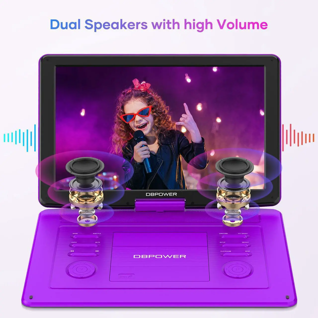 Alt view image 2 of 7 - DBPOWER 17.9" Portable DVD Player with 15.6" Large HD Swivel Screen, 6 Hour Rechargeable Battery, Support USB/SD and Multiple Disc Formats, High Volume Speaker, Car Charger, Remote Control, Purple