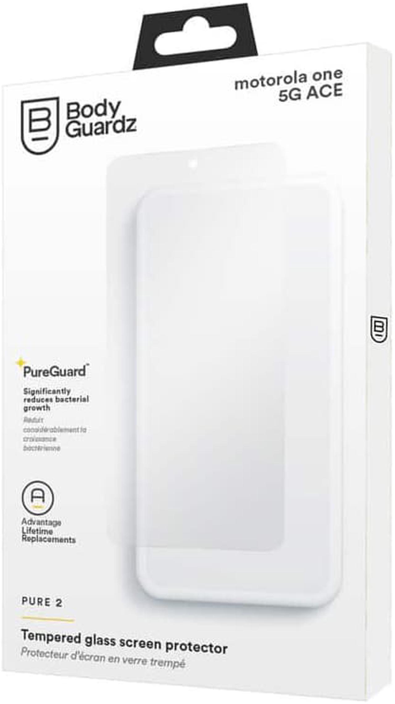 Main image of BodyGuardz Pure 2 Antimicrobial Tempered Glass Screen Protector - Motorola One 5G Ace