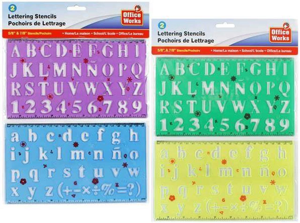 20445 - ALPHABET/NUMBER STENCIL 5/8 AND 7/8IN ASSORTED COLORS (2 pcs/pkg)