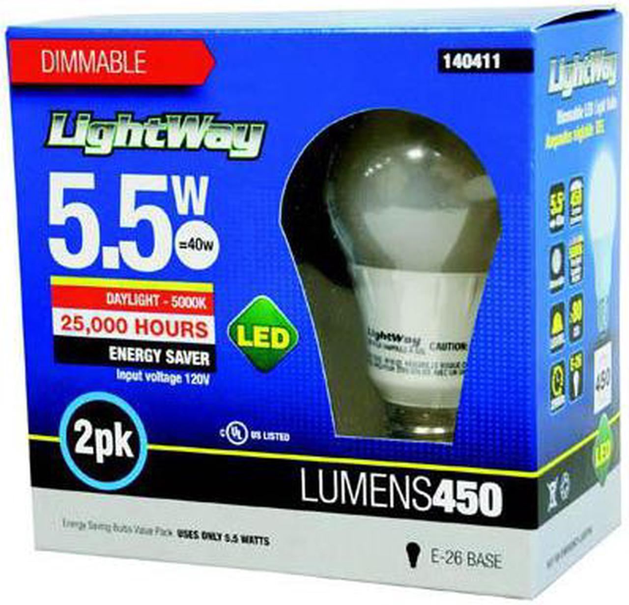 140411 - BULB LED A19 E26 DAY LIGHT 5.5W DIMMABLE 120V REPLACES 40W (2 pcs/pkg)