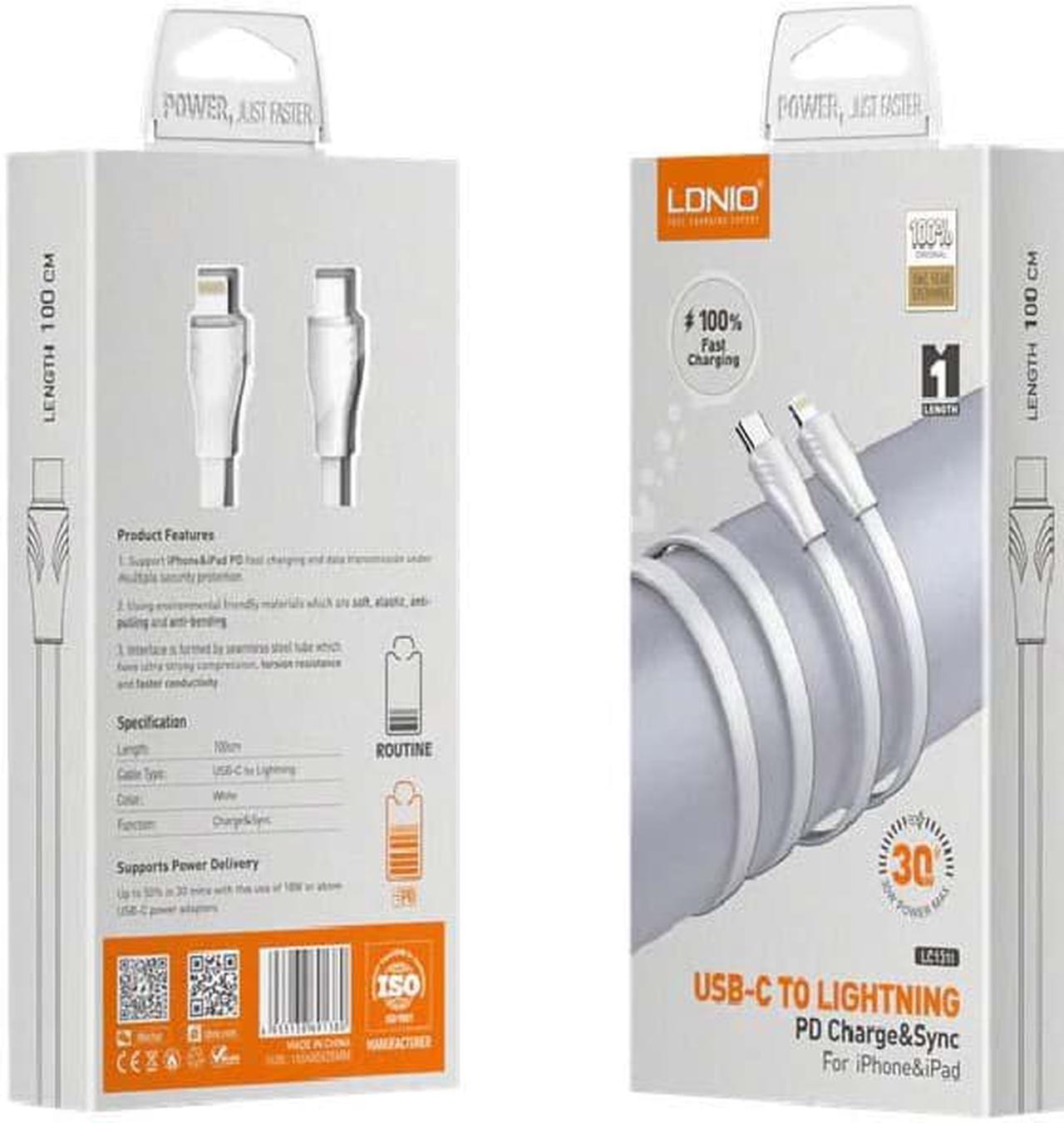 LC131L - USB CABLE C MALE TO LIGHTNING 8P 3FT 30W FAST CHARGE AND SYNC