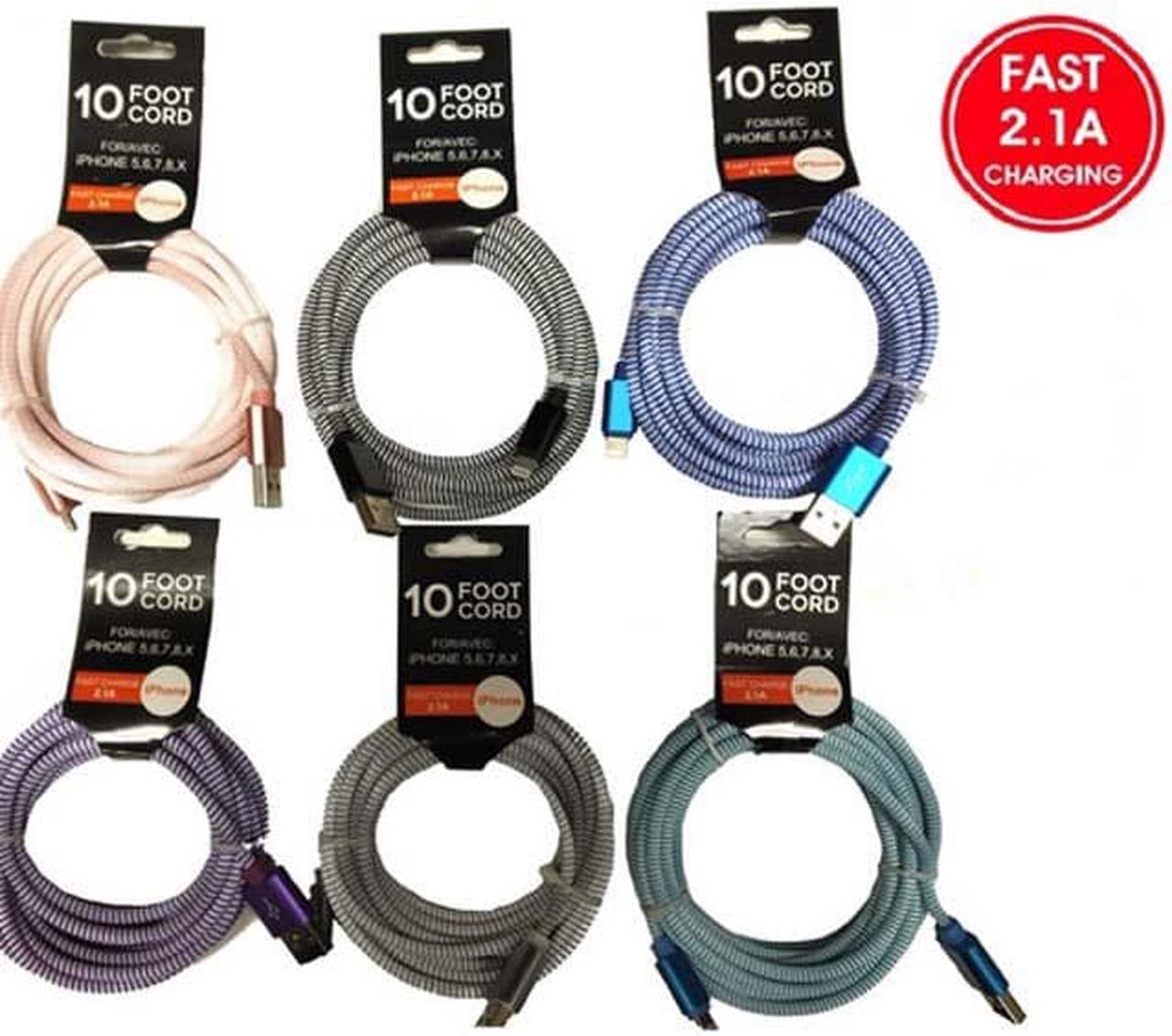 PDI-485 - USB CABLE A MALE TO C MALE 10FT 2.1A ASSORTED COLORS