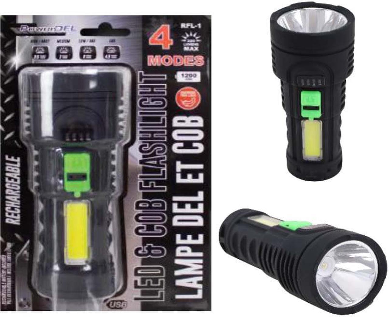 RFL-1 - FLASHLIGHT LED+COB RECHAGEABLE USB CHARGING 320 LUMENS