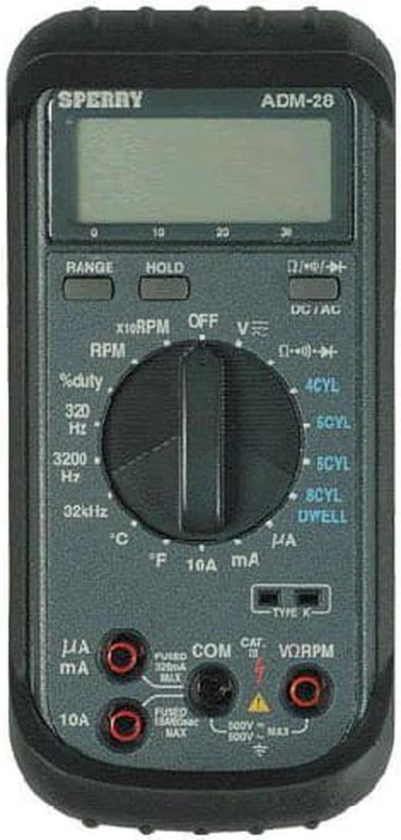 ADM-28 - MULTIMETER DIGITAL AUTOMOTIVE DC/AC/AMPS/OHMS/RPM/FREQ./DIODE