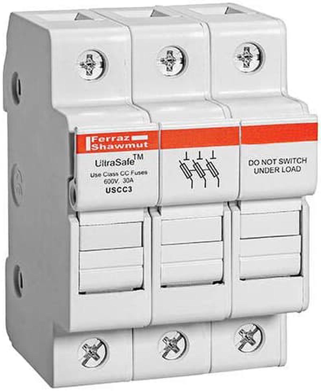 USCC3 - FUSE HOLDER 30A 600VDC/600VAC DIN RAIL CLASS CC 3 POLES