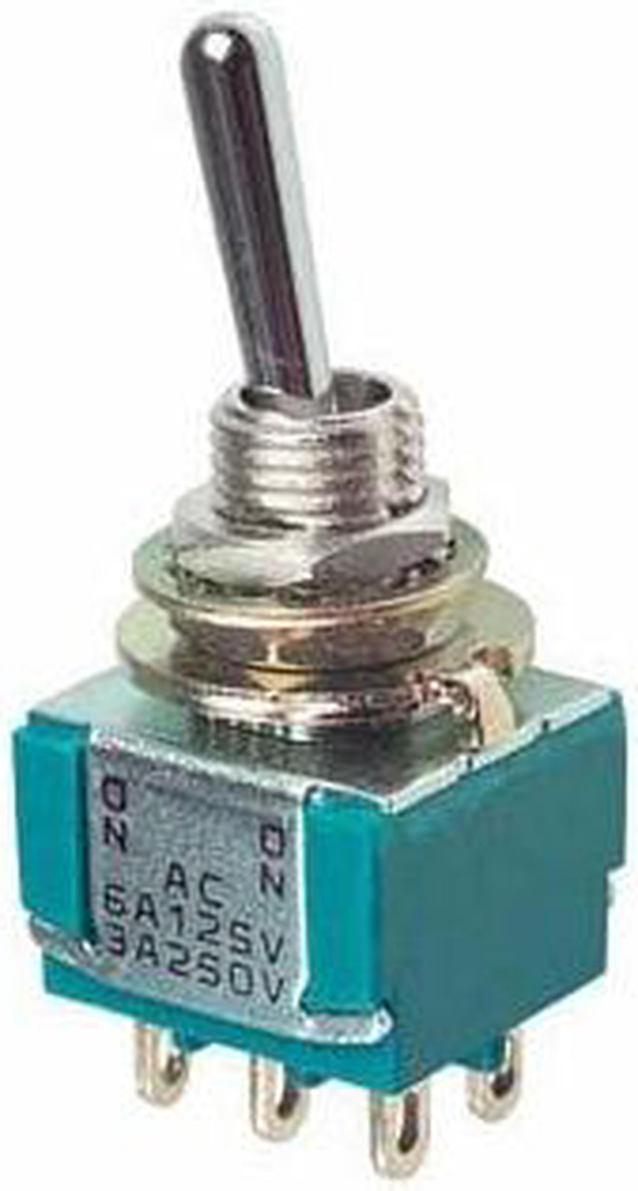 SW1006 - TOGGLE SWITCH MOM 2P2T 6A (ON)- OFF-(ON) 125VAC TH SOL 6MM HOLE