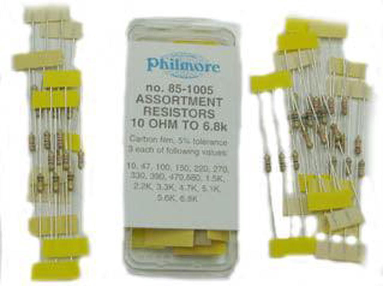 85-1005 - RESISTOR SET ASSORTED 1/4W 5% CF 3 EACH OF 17 VALUES (51 pcs/pkg)