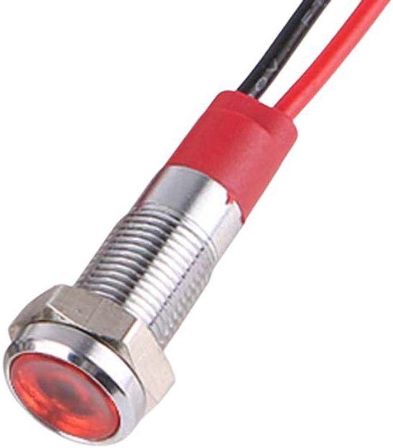 BMA-121 - INDICATOR LED 6V 6MM RED CHMT WIRES METAL IP67 PILOT LIGHT