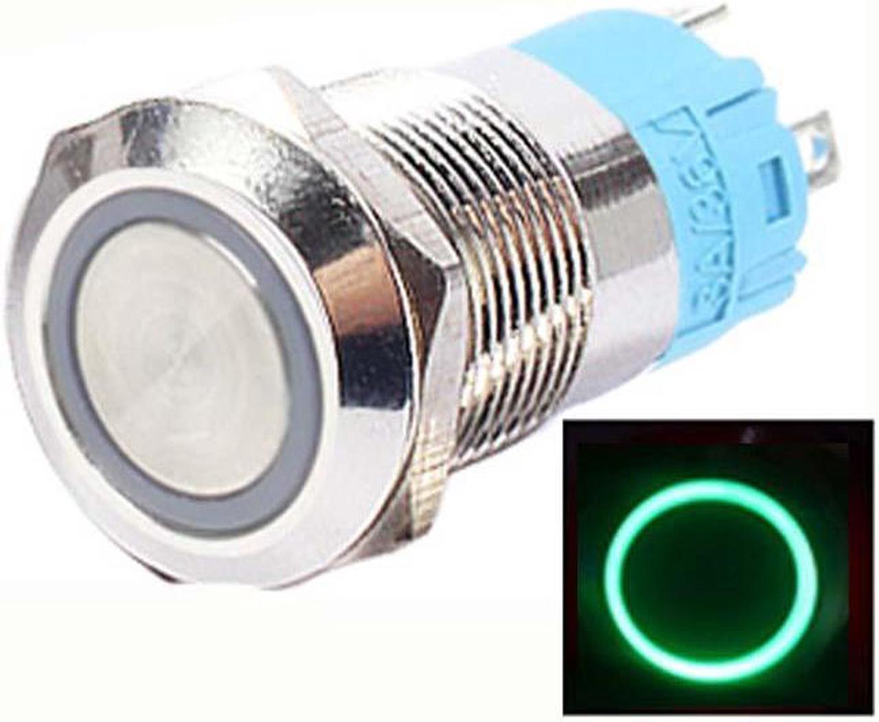 SCDT-7354 - PUSH SWITCH LIT MOM GRN 1P2T 16MM RND NO/NC 12-24V RING LED