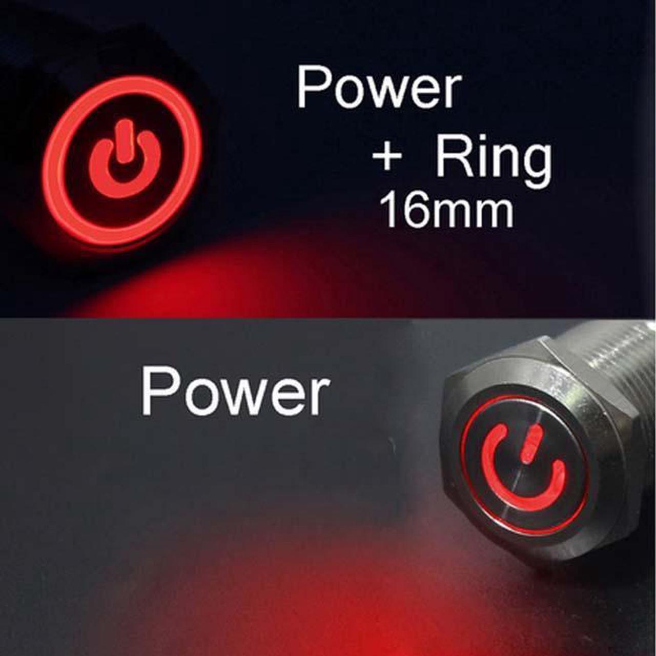 SCJT-7371 - PUSH SWITCH LIT LATCH RED 1P2T 16MM RND NO/NC 12-24V RING LED