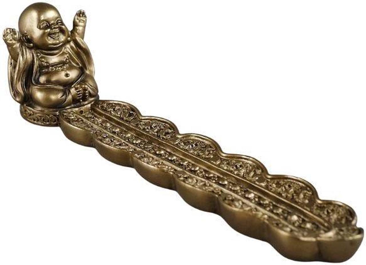 22-906 - LAUGHING BUDDHA GOLDEN INCENSE STICK HOLDER 8X2X2IN