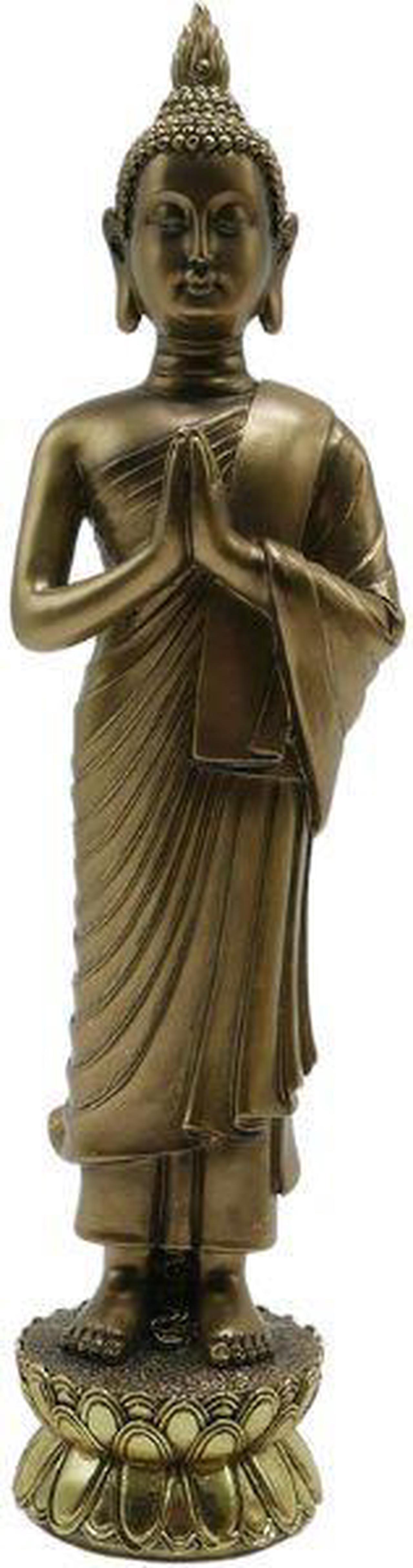 22-018 - BUDDHA STANDING WITH FOLDED HANDS GOLDEN STATUE 3X3X12IN