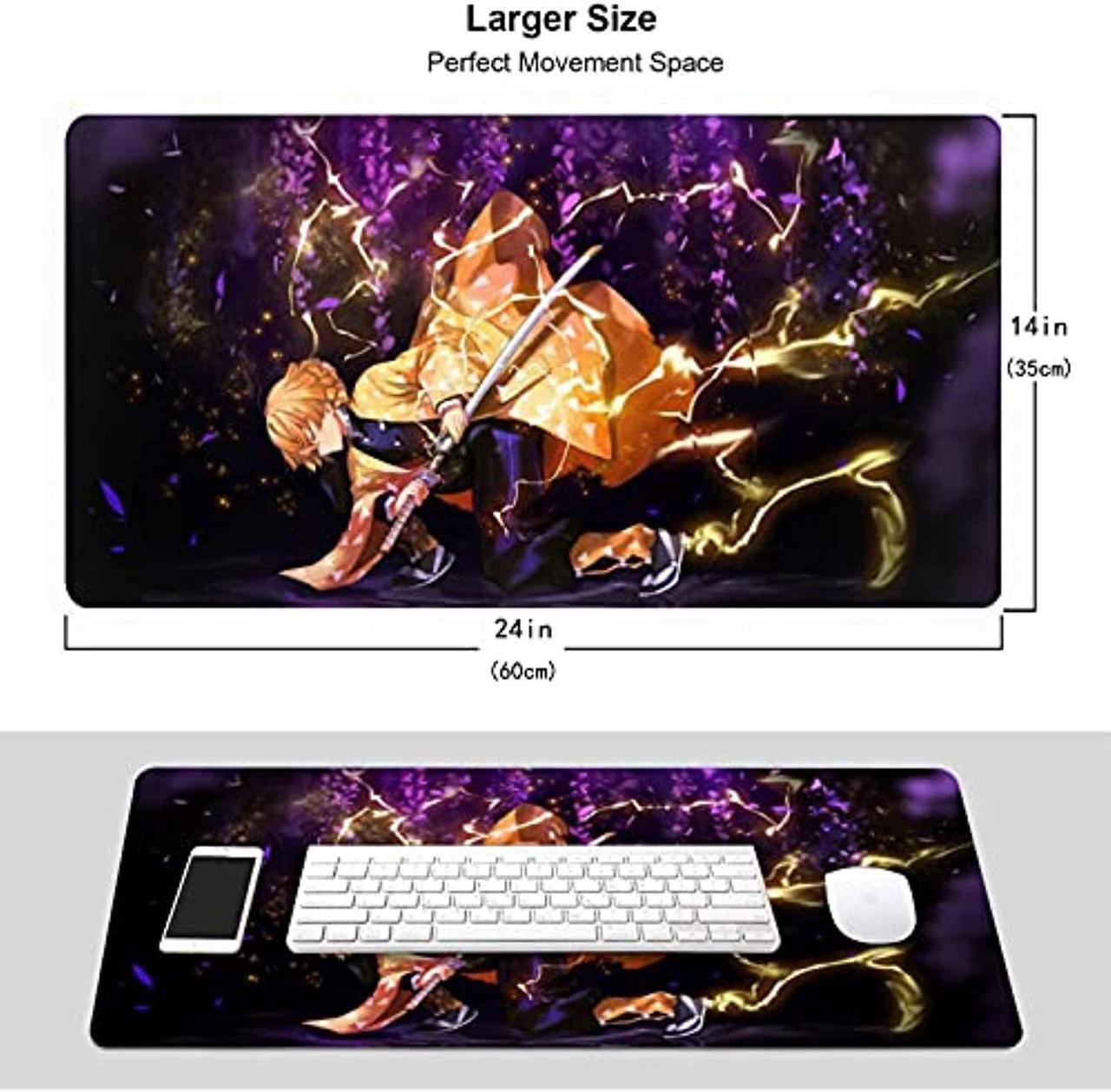 Alt view image 3 of 7 - Large Mouse Pad, Extended Gaming Mousepad Non-Slip Base Keyboard Pad,Desk Mat 24" X 14" In, Anime Mouse Pad (Japanese Anime Demon Slayer Agatsuma Zenitsu)