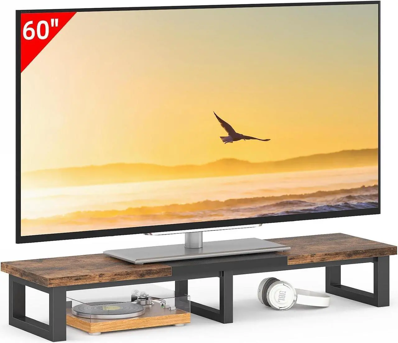 Main image of YAOHUOO 45" Large TV Riser for 32-60 inch TV, TV Riser Stand Shelf with Steel Legs,Tabletop TV Stand Riser for Home Office,Rustic Brown
