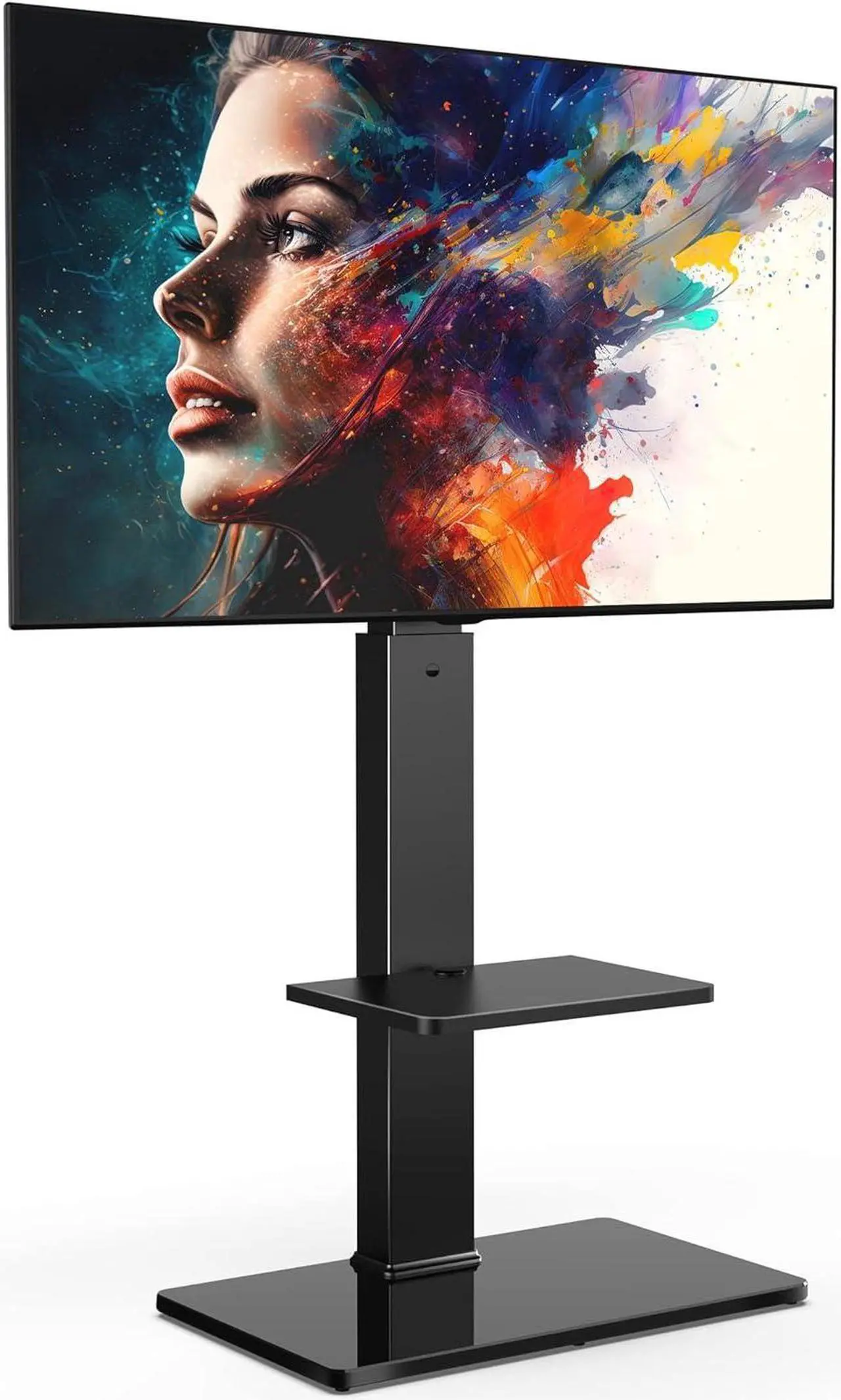 Main image of FITUEYES Swivel Floor TV Stand with Mount for TVs 37 43 50 55 60 65 70 75 Inch LCD LED Flat/Curved Screens Universal Swivel Televisions TV Mount Stand for Bedroom Living Room Black Tempered Glass Base