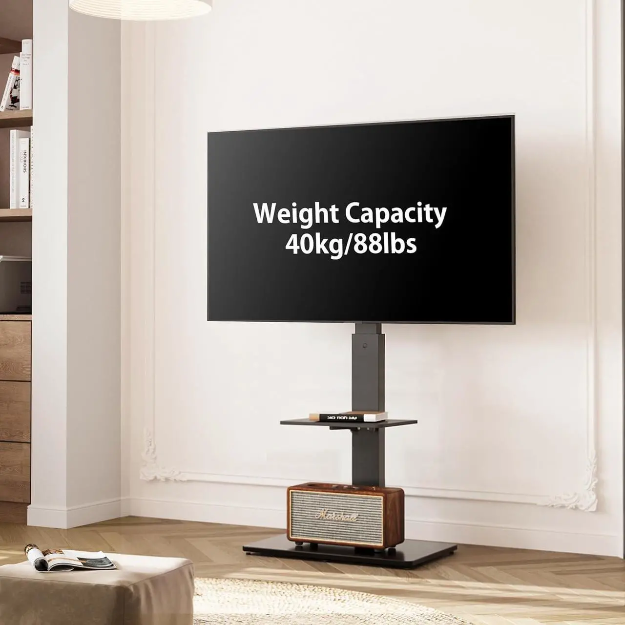 Alt view image 5 of 7 - FITUEYES Swivel Floor TV Stand with Mount for TVs 37 43 50 55 60 65 70 75 Inch LCD LED Flat/Curved Screens Universal Swivel Televisions TV Mount Stand for Bedroom Living Room Black Tempered Glass Base