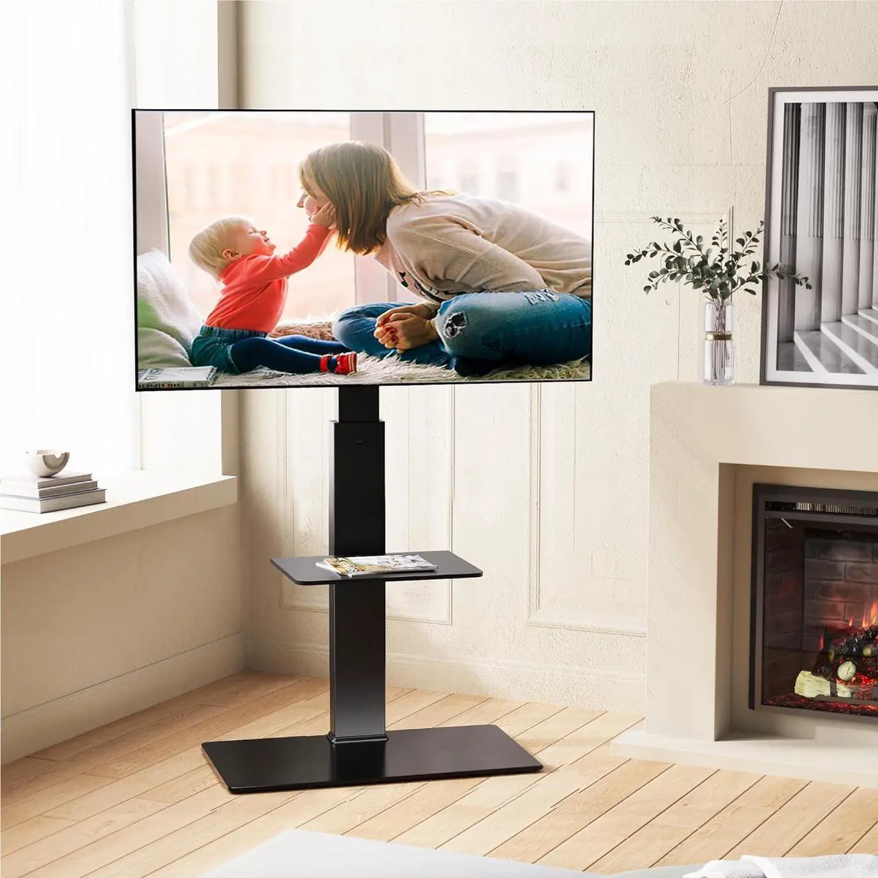 Alt view image 7 of 7 - FITUEYES Swivel Floor TV Stand with Mount for TVs 37 43 50 55 60 65 70 75 Inch LCD LED Flat/Curved Screens Universal Swivel Televisions TV Mount Stand for Bedroom Living Room Black Tempered Glass Base