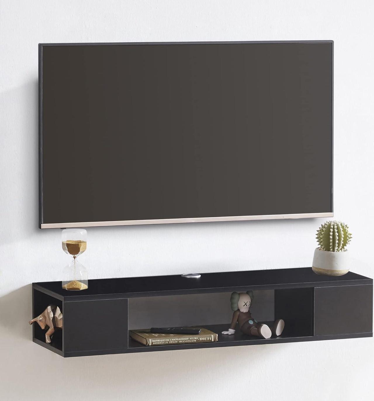 Main image of GHC Floating TV Stand, Wall Mounted Entertainment Center and Cabinet Shelf, TV Console with StorageMedia Console for DVD Player, Space-Saving Under TV Shelf for Bedroom, Living Room (Black)