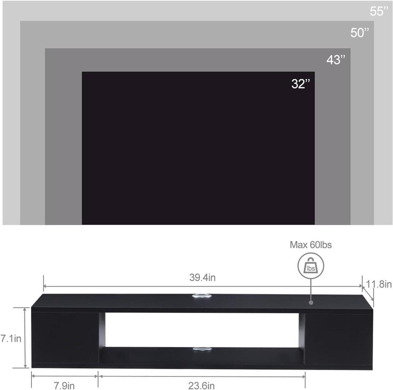 Alt view image 2 of 7 - GHC Floating TV Stand, Wall Mounted Entertainment Center and Cabinet Shelf, TV Console with StorageMedia Console for DVD Player, Space-Saving Under TV Shelf for Bedroom, Living Room (Black)