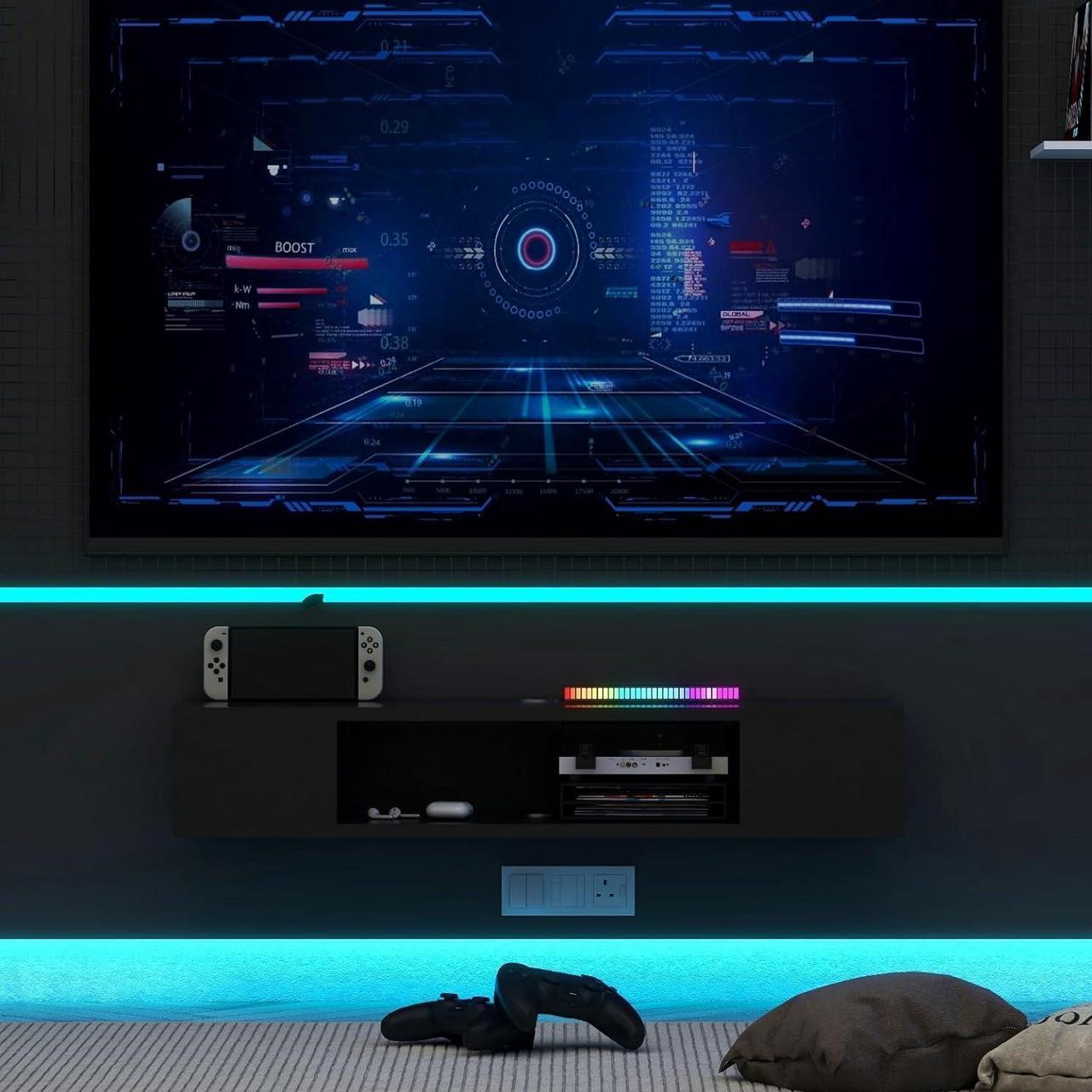 Alt view image 7 of 7 - GHC Floating TV Stand, Wall Mounted Entertainment Center and Cabinet Shelf, TV Console with StorageMedia Console for DVD Player, Space-Saving Under TV Shelf for Bedroom, Living Room (Black)