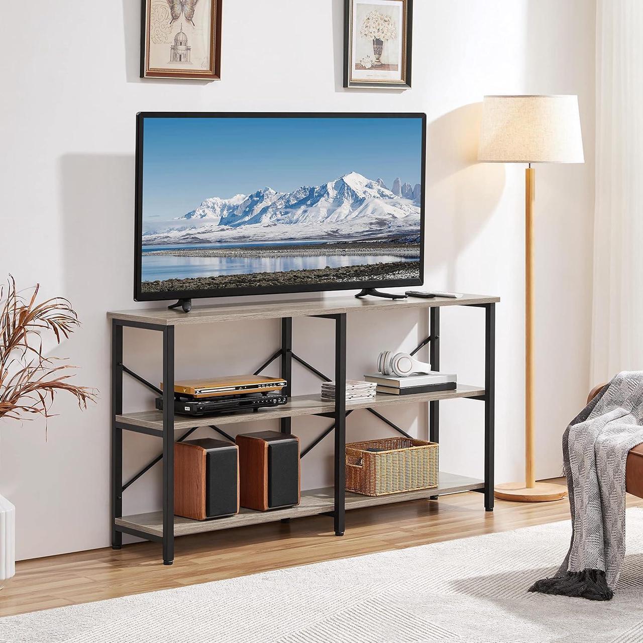 Alt view image 2 of 7 - Yaheetech TV Stand for TV up to 65 Inch, 55 Inch Media Console Table with 3-Tier Storage Shelves for Living Room, Entertainment Center with Metal Frame, Gray
