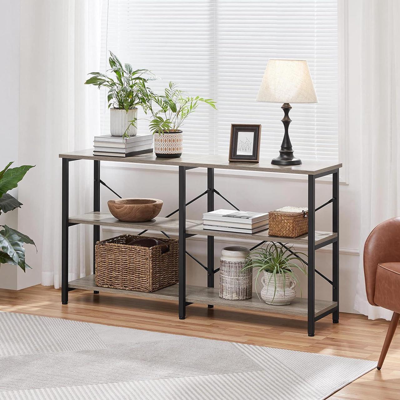 Alt view image 4 of 7 - Yaheetech TV Stand for TV up to 65 Inch, 55 Inch Media Console Table with 3-Tier Storage Shelves for Living Room, Entertainment Center with Metal Frame, Gray