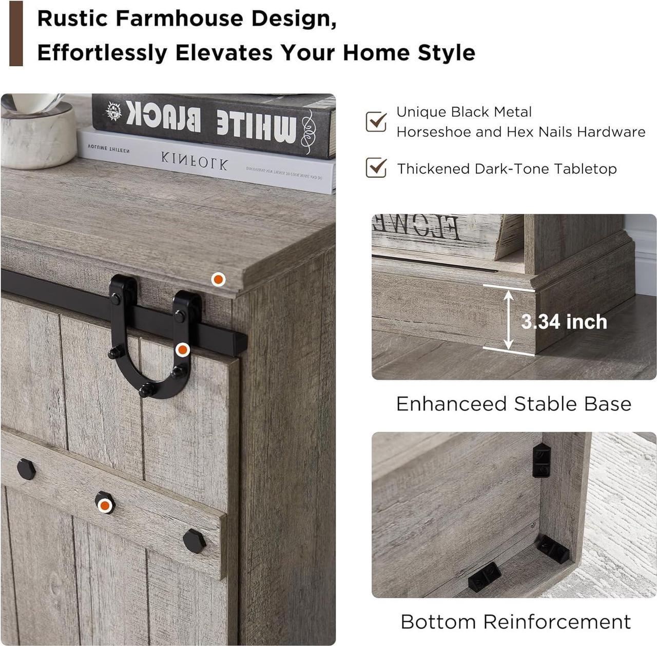 Alt view image 4 of 6 - OKD Farmhouse 75" TV Stand for 80 85 Inch TV, Rustic Media Console Table with Sliding Barn Door, Large Highboy Entertainment Center with Storage Cabinet for Living Room, Bedroom, Light Rustic Oak