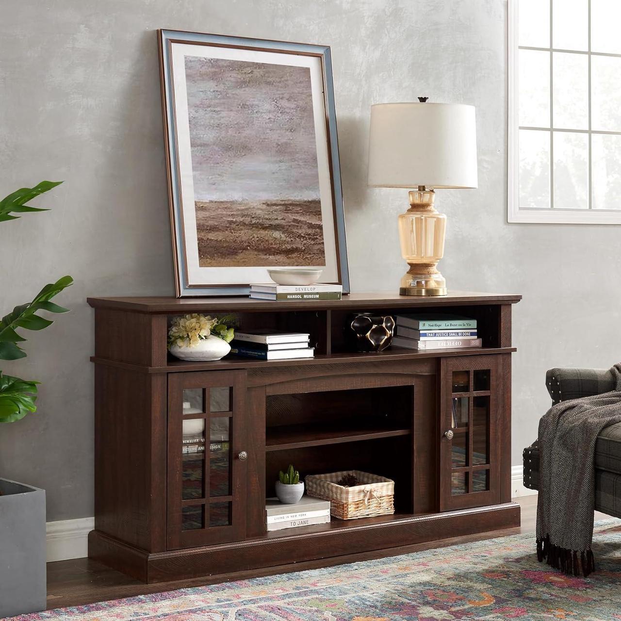 Main image of SUNLIFER 58" Farmhouse Entertainment Center: Espresso Wood TV Stand for 60 Inch TV | Rustic Tall TV Console for Living Room with Storage Cabinet and Adjustable Shelves