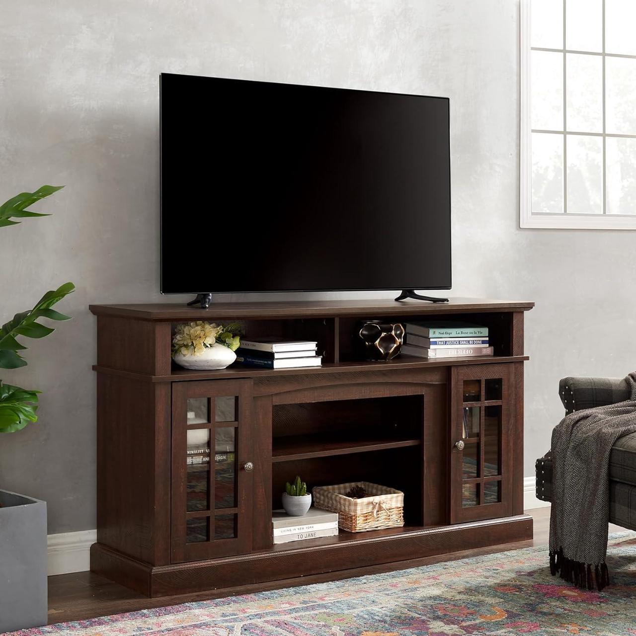 Alt view image 2 of 7 - SUNLIFER 58" Farmhouse Entertainment Center: Espresso Wood TV Stand for 60 Inch TV | Rustic Tall TV Console for Living Room with Storage Cabinet and Adjustable Shelves