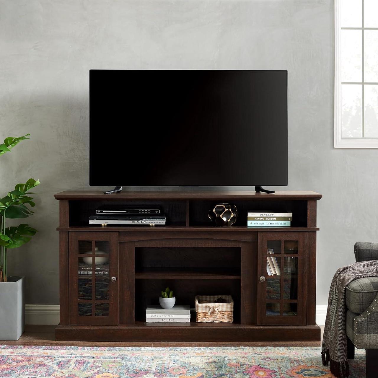 Alt view image 3 of 7 - SUNLIFER 58" Farmhouse Entertainment Center: Espresso Wood TV Stand for 60 Inch TV | Rustic Tall TV Console for Living Room with Storage Cabinet and Adjustable Shelves