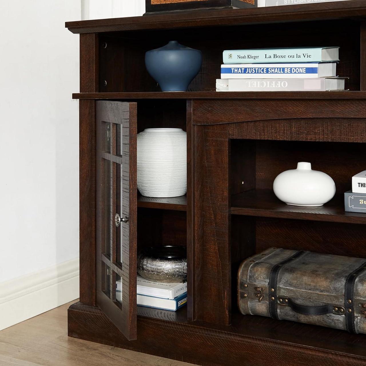 Alt view image 5 of 7 - SUNLIFER 58" Farmhouse Entertainment Center: Espresso Wood TV Stand for 60 Inch TV | Rustic Tall TV Console for Living Room with Storage Cabinet and Adjustable Shelves