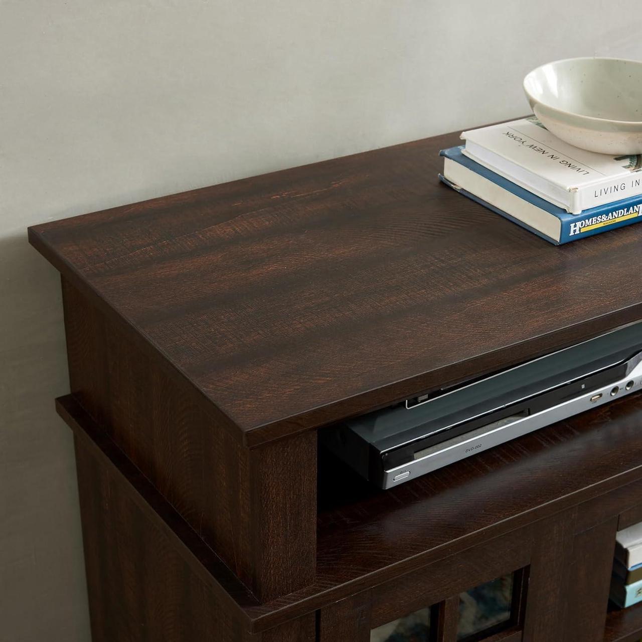 Alt view image 6 of 7 - SUNLIFER 58" Farmhouse Entertainment Center: Espresso Wood TV Stand for 60 Inch TV | Rustic Tall TV Console for Living Room with Storage Cabinet and Adjustable Shelves