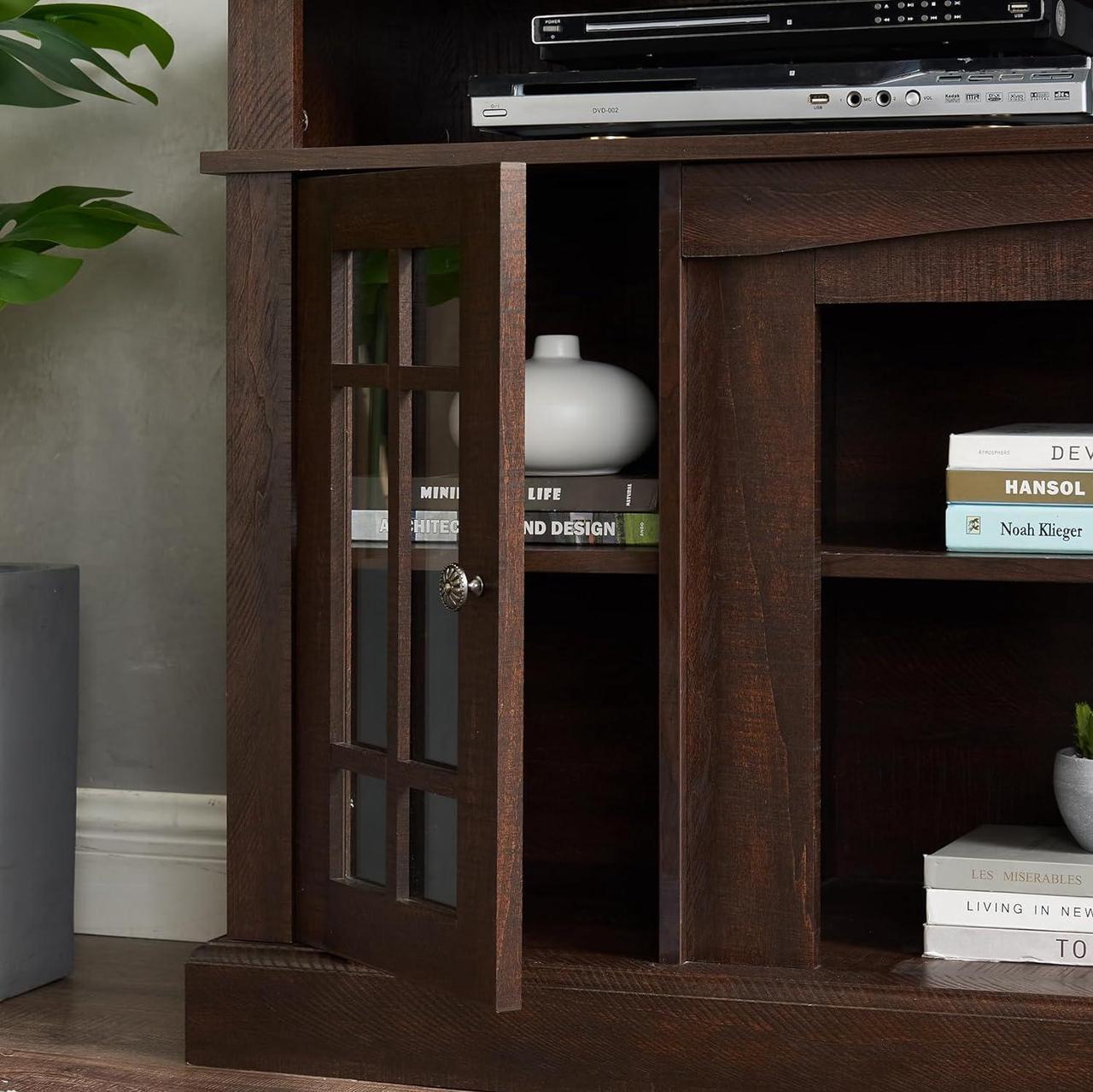 Alt view image 4 of 7 - SUNLIFER 58" Farmhouse Entertainment Center: Espresso Wood TV Stand for 60 Inch TV | Rustic Tall TV Console for Living Room with Storage Cabinet and Adjustable Shelves