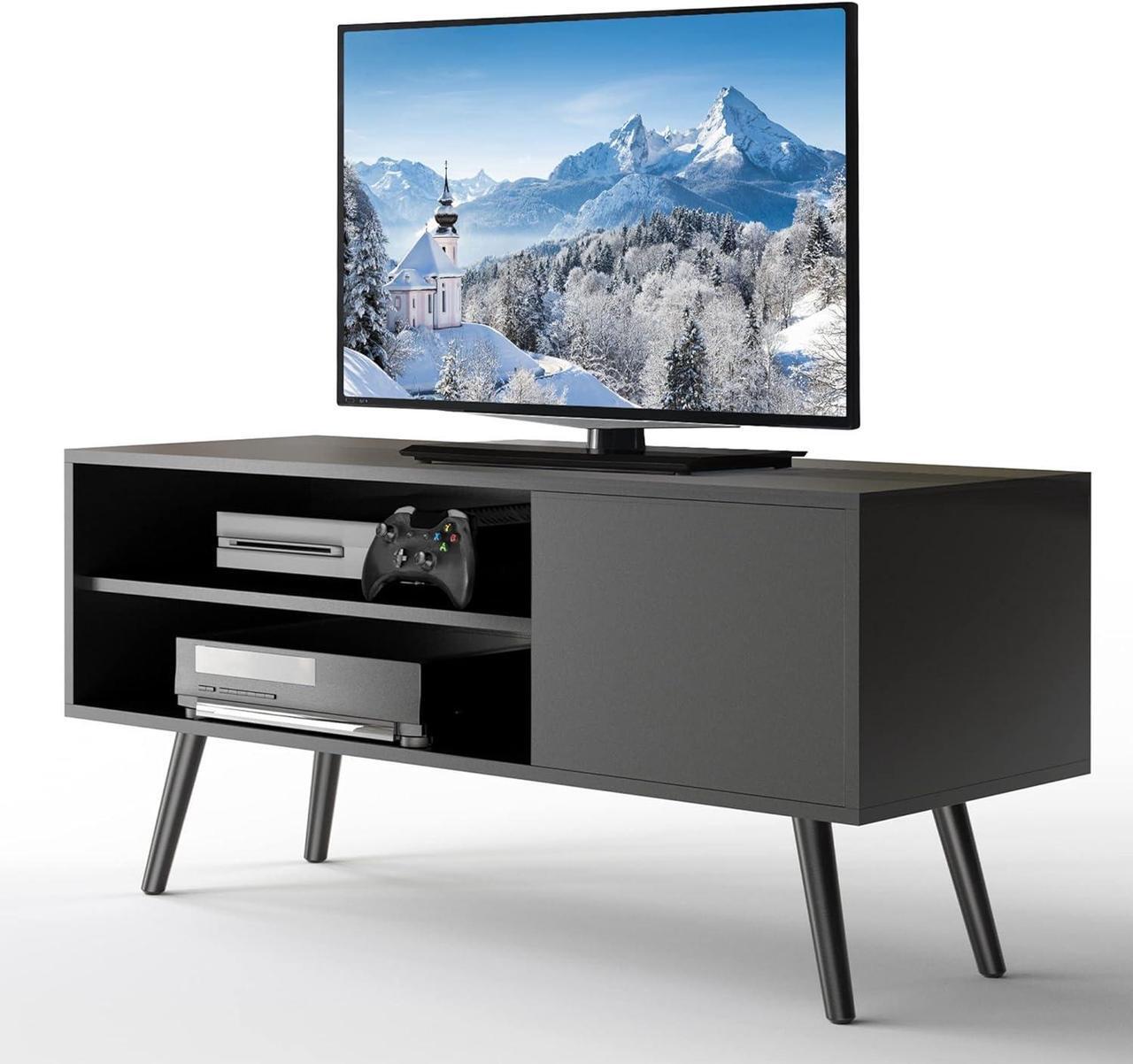 Main image of Cozy Castle TV Stand for 50 Inch TV, Modern TV Console with Shelves for Living Room Bedroom, Black Entertainment Center for Flat Screen TV, Wood TV Stand for TVs up to 50", 43.3 inch