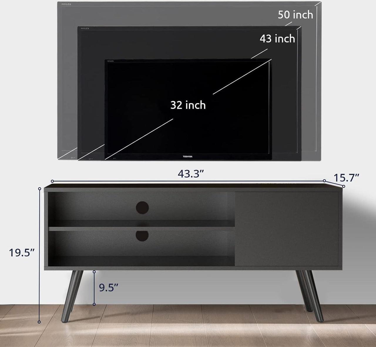 Alt view image 5 of 6 - Cozy Castle TV Stand for 50 Inch TV, Modern TV Console with Shelves for Living Room Bedroom, Black Entertainment Center for Flat Screen TV, Wood TV Stand for TVs up to 50", 43.3 inch