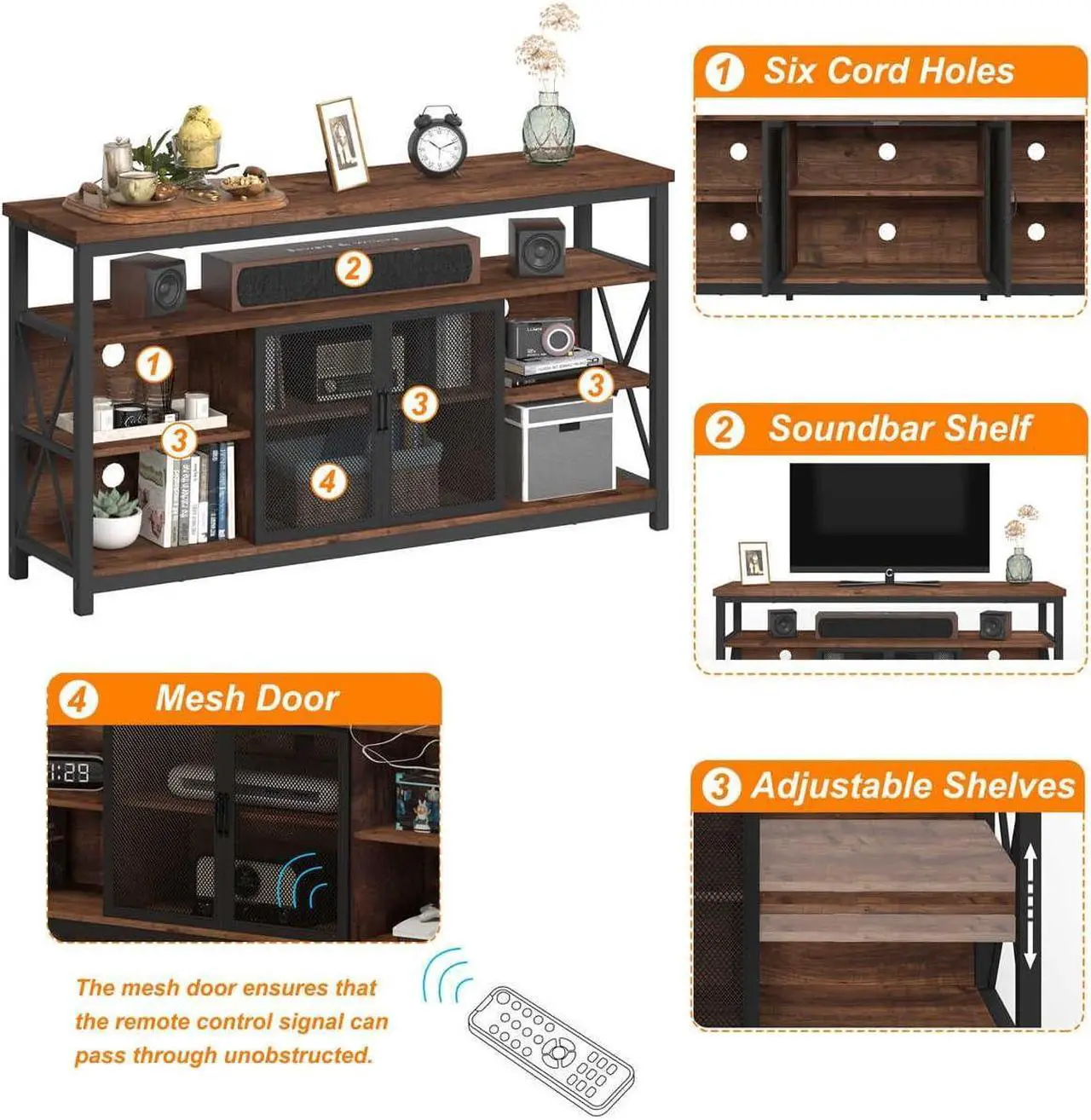 Alt view image 4 of 7 - BON AUGURE Tall TV Stand for TVs up to 65 Inch, Industrial Entertainment Center with Storage Cabinet, Farmhouse Wood TV Console for Living Room and Bedroom (32 Inch High, Rustic Oak)