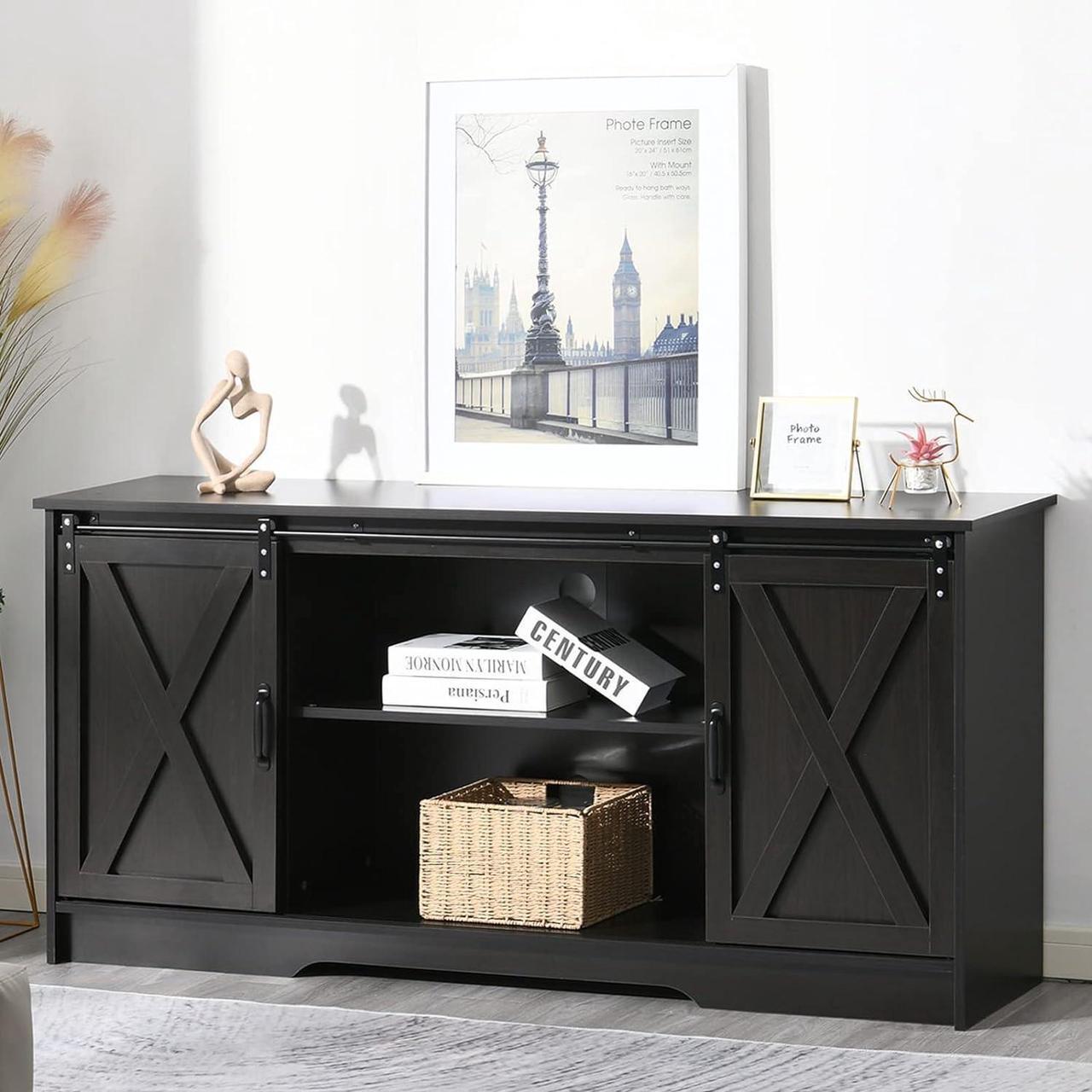 Main image of 4 EVER WINNER Farmhouse TV Stand for 65+ Inch TV, Espresso Entertainment Center for 65 Inch TV, Modern Farmhouse Television Stands for TVs up to 70, Espresso TV Stand for Flat Screens 65