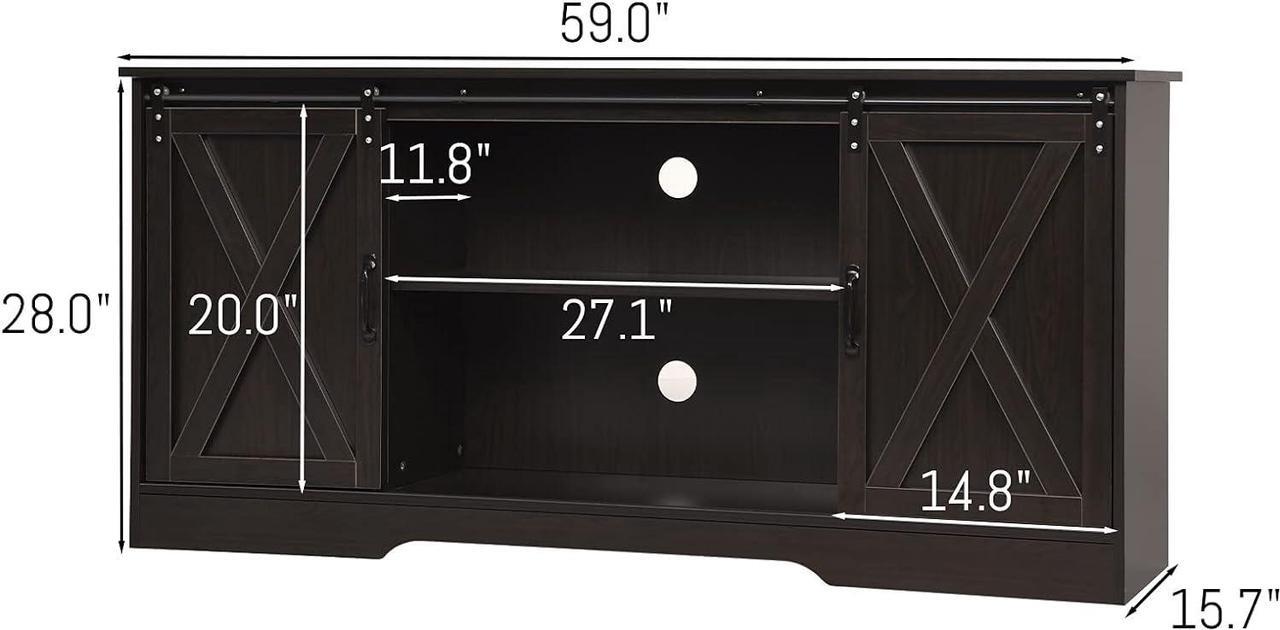 Alt view image 4 of 7 - 4 EVER WINNER Farmhouse TV Stand for 65+ Inch TV, Espresso Entertainment Center for 65 Inch TV, Modern Farmhouse Television Stands for TVs up to 70, Espresso TV Stand for Flat Screens 65
