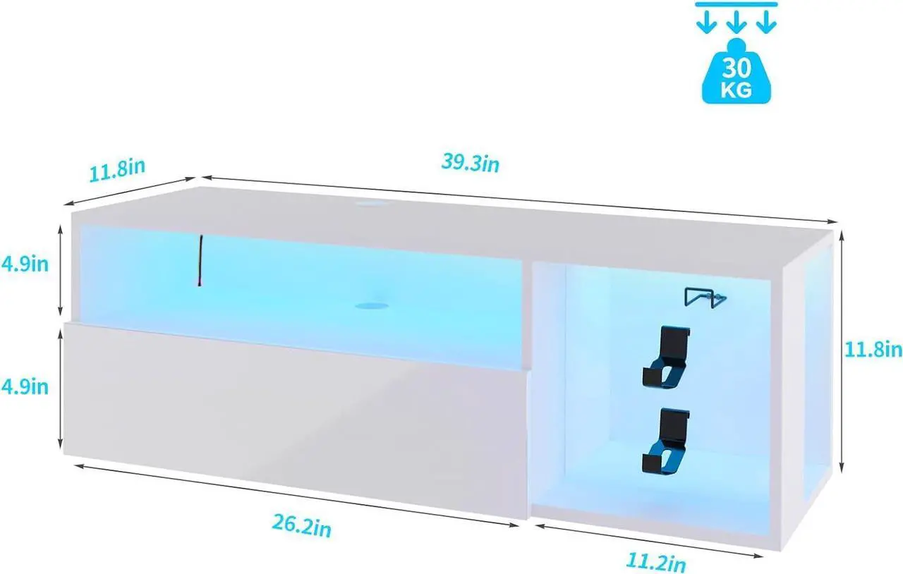 Alt view image 5 of 7 - SogesPower Floating TV Stand Wall Mounted with Lights,LED TV Stand Floating Entertainment Center with Storage for Bedroom Living Room,Modern Floating Shelf for Under TV,White 40"