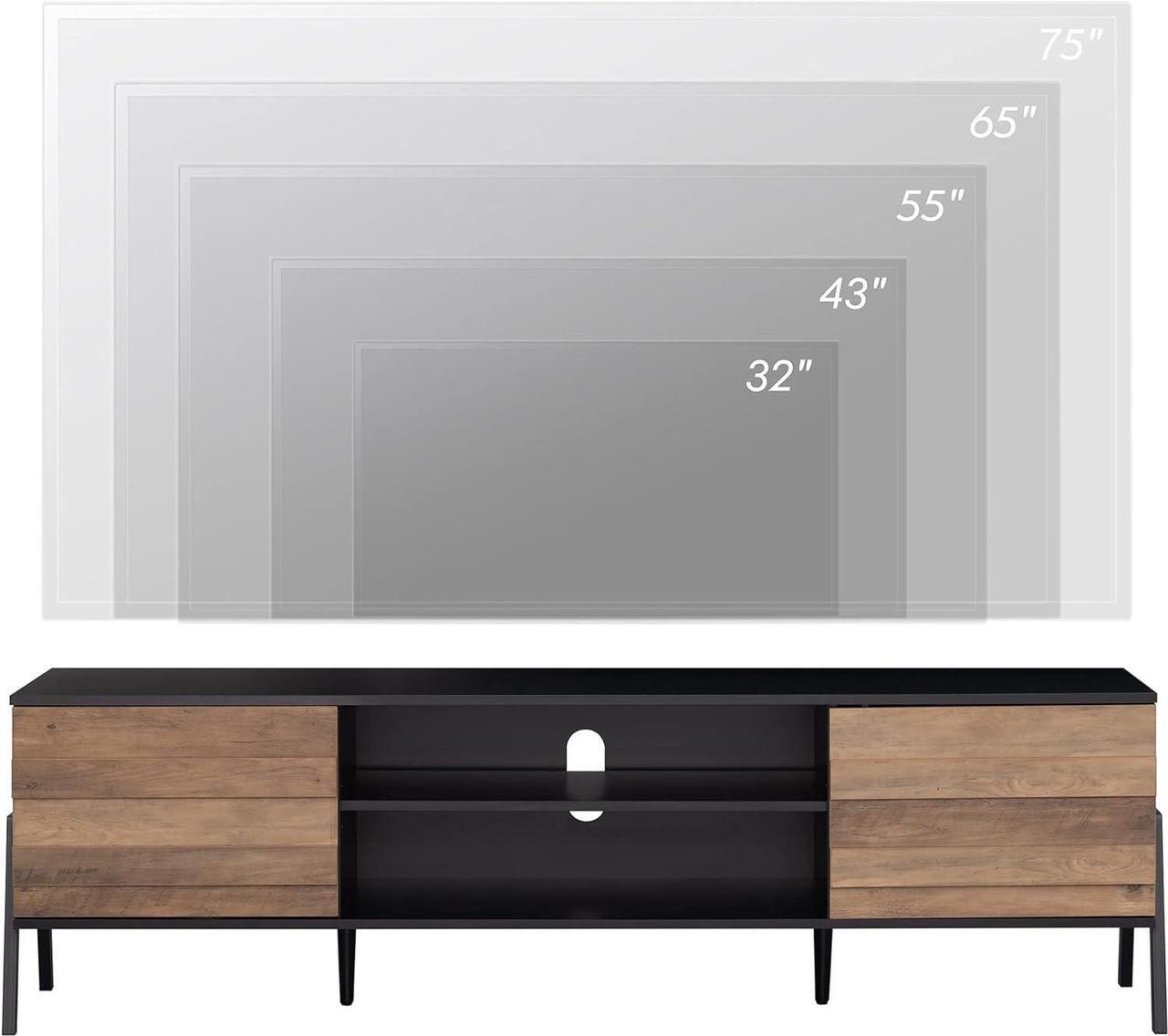 Alt view image 4 of 7 - Mid-Century Modern TV Stand for TVs up to 80 inch Flat Screen, LED Wood TV Console Media Cabinet with Storage, Home Entertainment Center in Black and Oak for Living Room Bedroom, 70 inch
