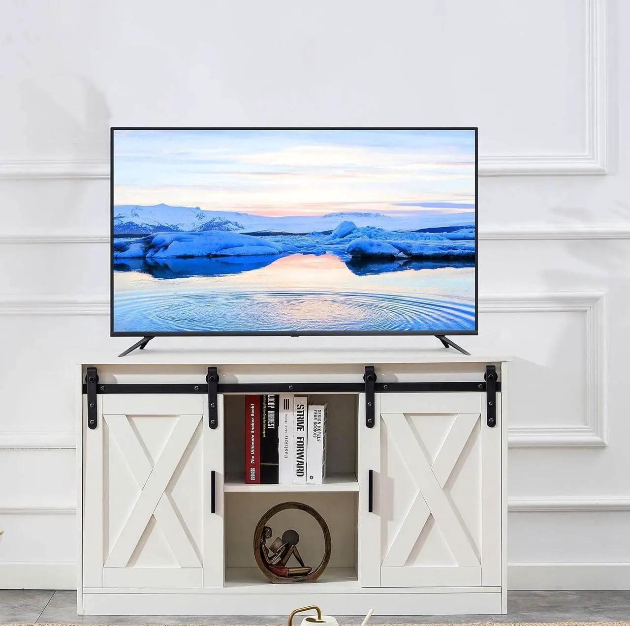Main image of Tansole Wood TV Stand, Mid Century Modern Style Entertainment Center Cabinet with Sliding Barn Door, Tall TV Console and Ideal Media Storage for Living Room