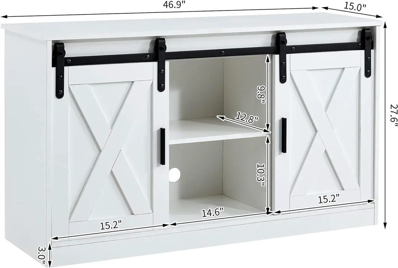 Alt view image 2 of 7 - Tansole Wood TV Stand, Mid Century Modern Style Entertainment Center Cabinet with Sliding Barn Door, Tall TV Console and Ideal Media Storage for Living Room