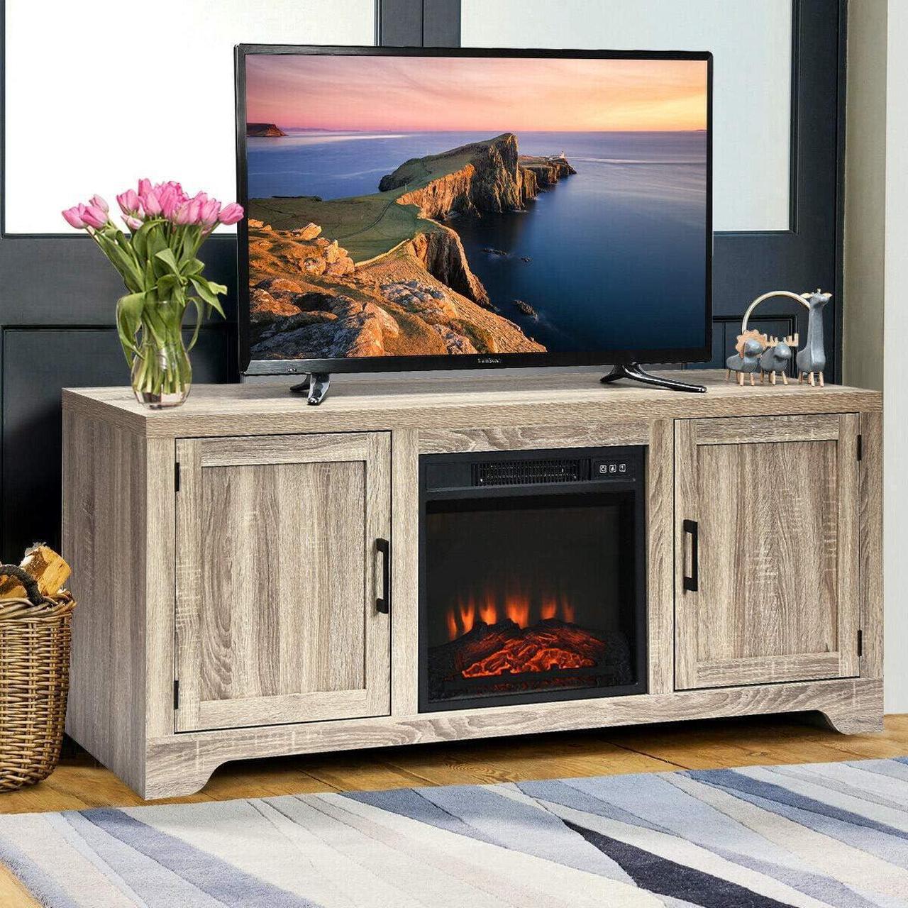 Main image of DORTALA TV Stand with Storage, Multipurpose Entertainment Center W/ 2 Doors for up to 65" TV, TV Console Table w/Open Shelves for 19.5"x 17.5" Electric Fireplace (Not Included)