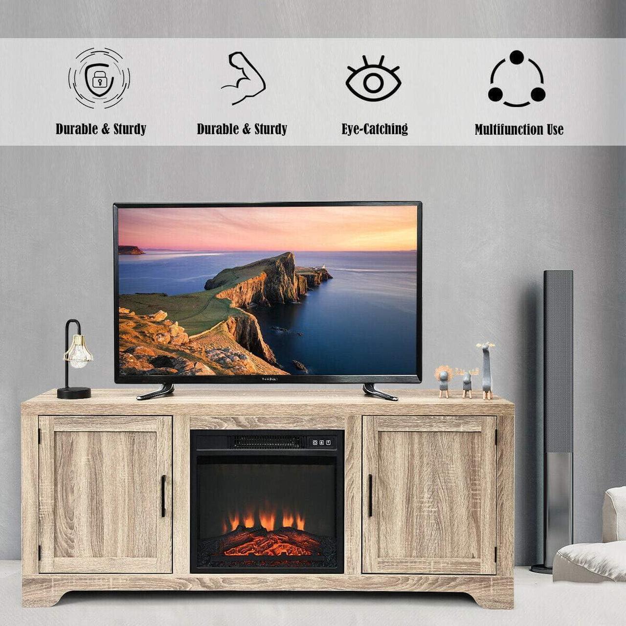 Alt view image 4 of 7 - DORTALA TV Stand with Storage, Multipurpose Entertainment Center W/ 2 Doors for up to 65" TV, TV Console Table w/Open Shelves for 19.5"x 17.5" Electric Fireplace (Not Included)