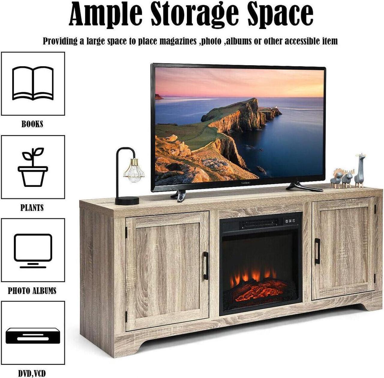 Alt view image 5 of 7 - DORTALA TV Stand with Storage, Multipurpose Entertainment Center W/ 2 Doors for up to 65" TV, TV Console Table w/Open Shelves for 19.5"x 17.5" Electric Fireplace (Not Included)