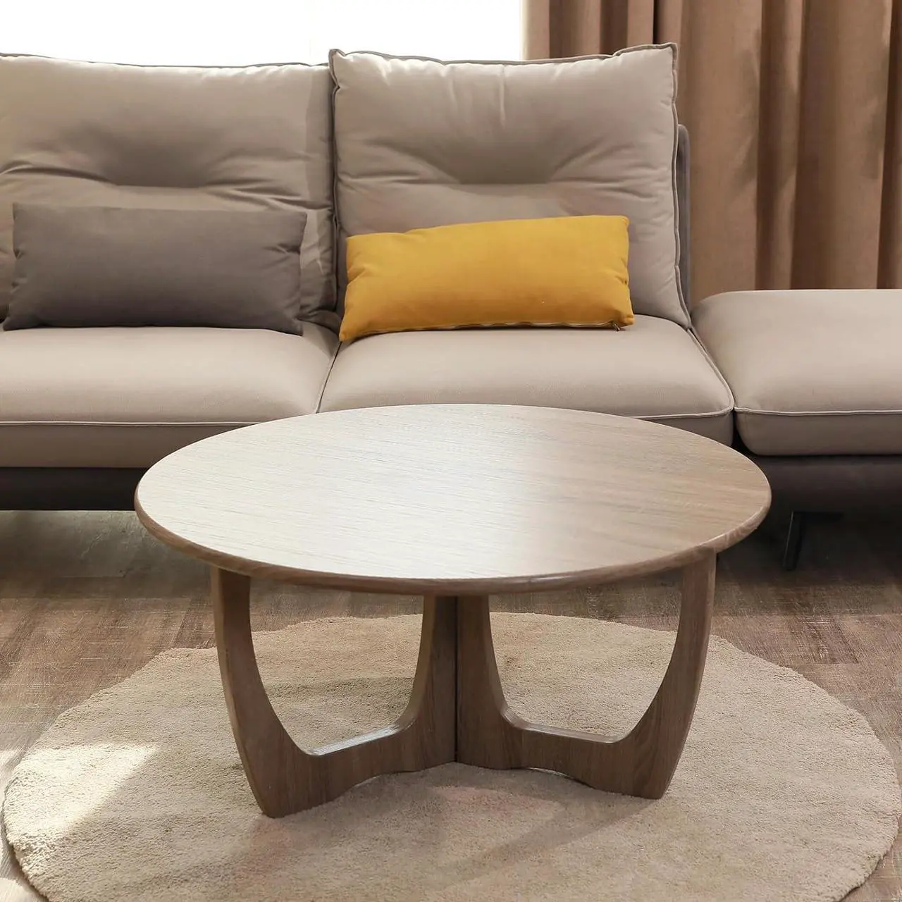 Alt view image 3 of 7 - FINECASA Wooden Round Coffee Table Curved Leg, Accent Couch,Home Decoration, Living Room Tables, 36 x 18 Inches, Natural